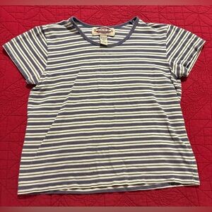 Vintage Blue, Green, and White Striped Top